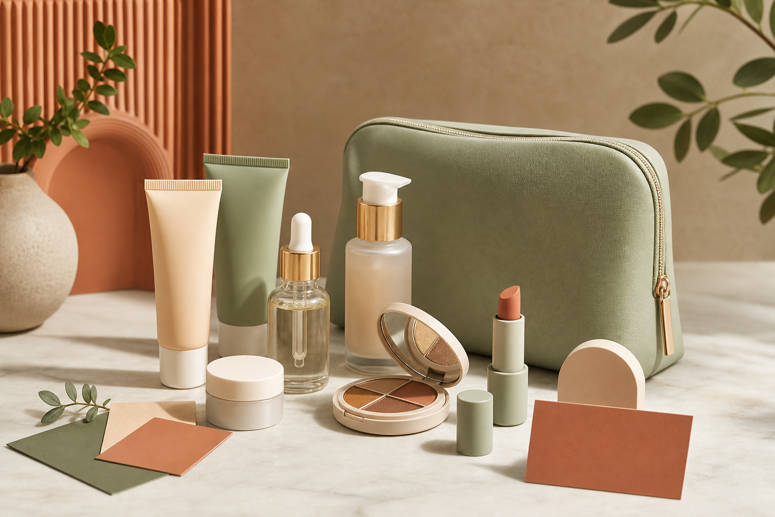Beauty products staged for launch photography