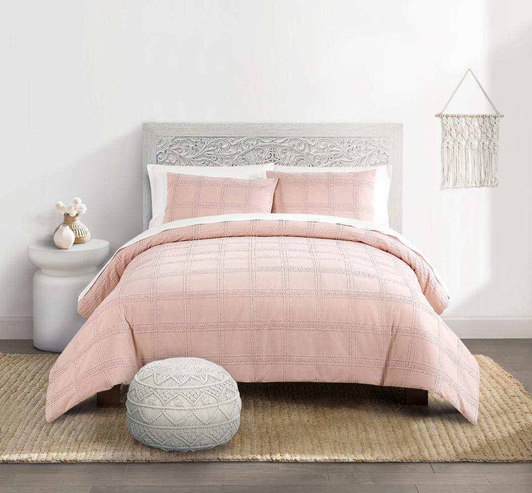 Pink bedding photographed for a seasonal collection